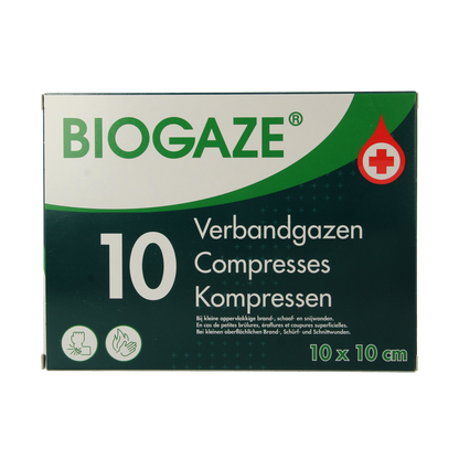 Biogaze Verbandgaas/kompres 10 x 10cm 10.00 Stuks