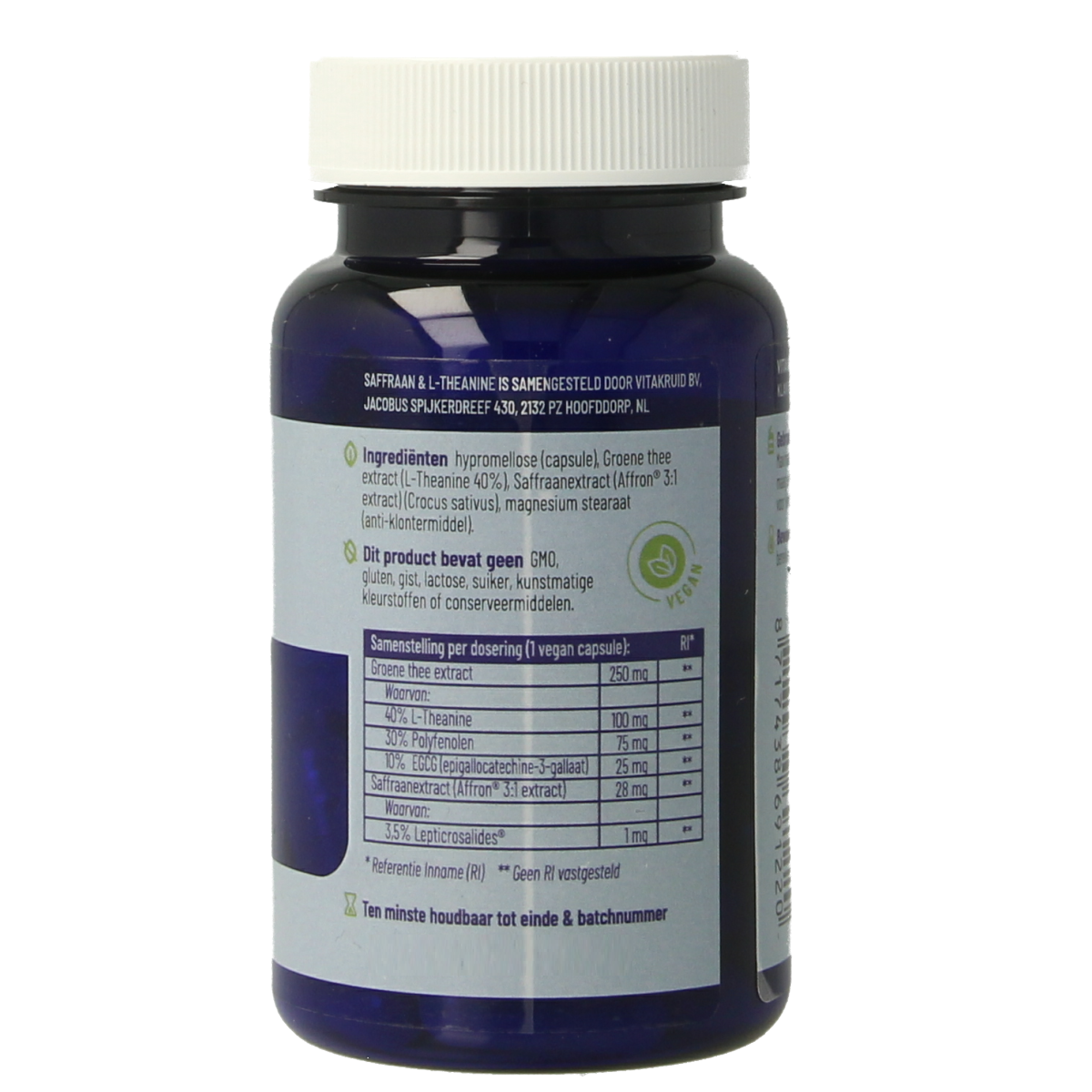 Vitakruid Saffraan 28mg (Affron) & L-Theanine 30.00 Vegetarische capsules