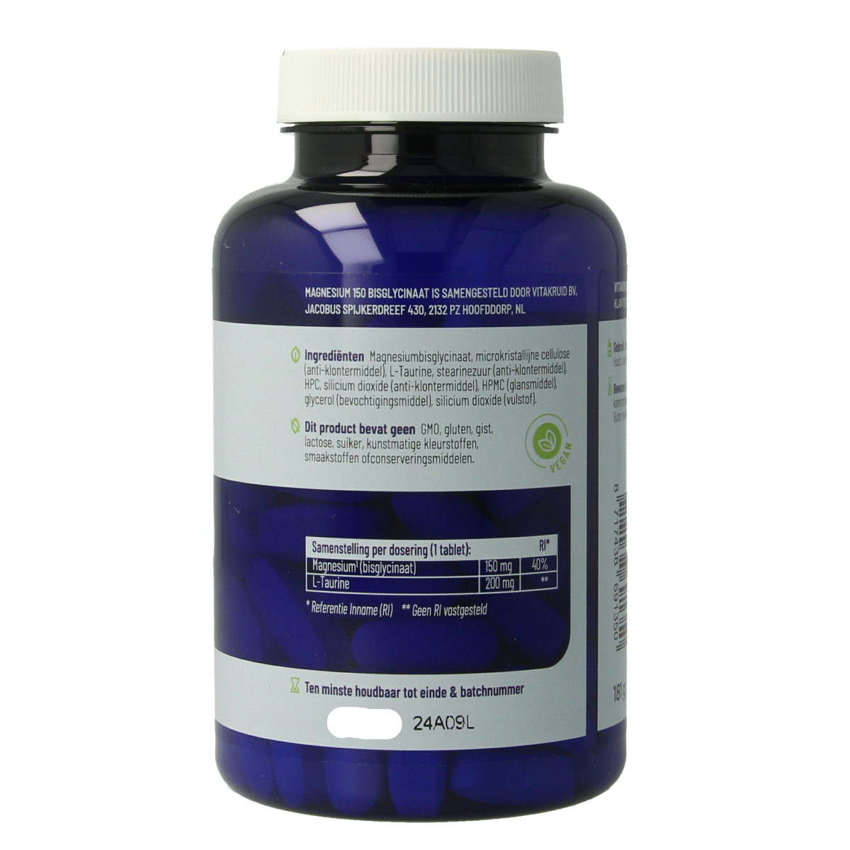 Vitakruid Magnesium 150 Bisglycinaat met 200mg L-Taurine 90.00 Tabletten