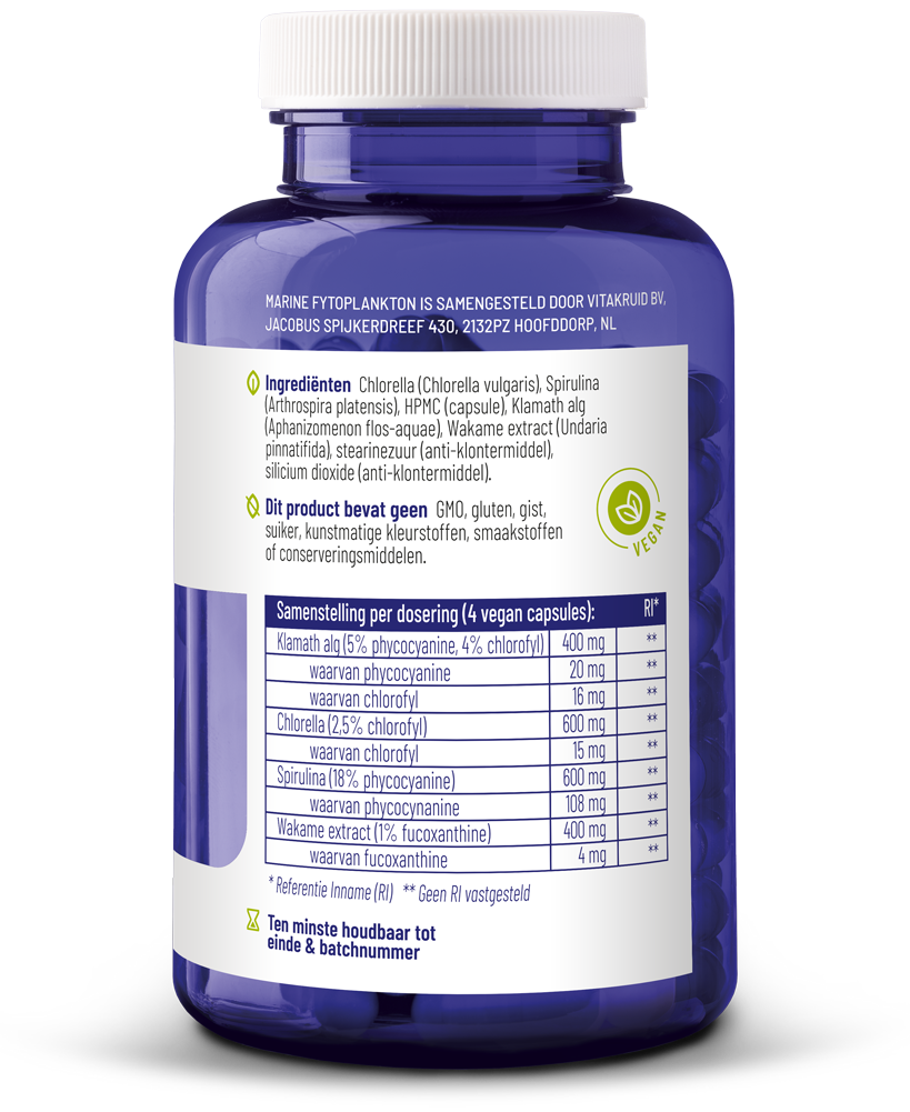 Vitakruid Marine fytoplankton met oa klamath, wakame extract 120 Vegetarische capsules