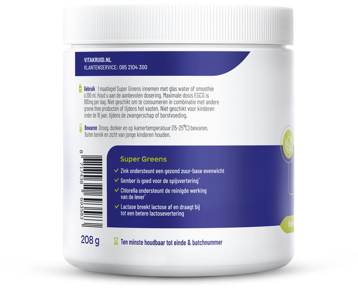 Vitakruid Super greens lime oa probiotica en enzymen 208.00 Gram
