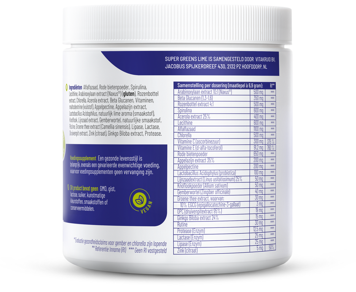 Vitakruid Super greens lime oa probiotica en enzymen 208.00 Gram