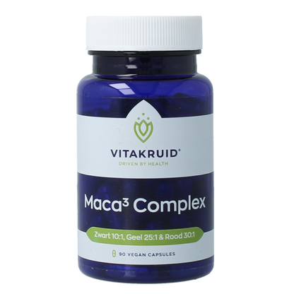 Vitakruid Maca3 complex zwart 10:1, geel 25:1 & rood 30:1 90.00 Vegetarische capsules