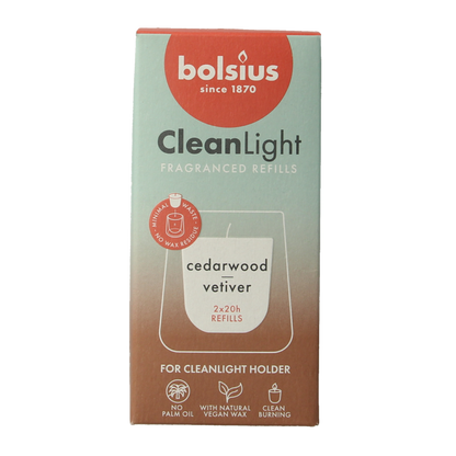 Bolsius Clean Light navulling 2 pack Cedarwood / Vertiver 212 Gram