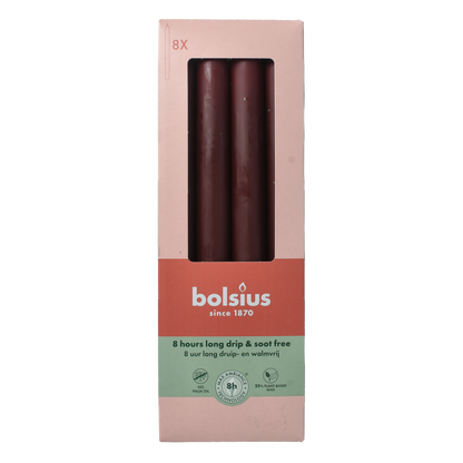 Bolsius Dinerkaarsen 230/20 velvet red 8 Stuks