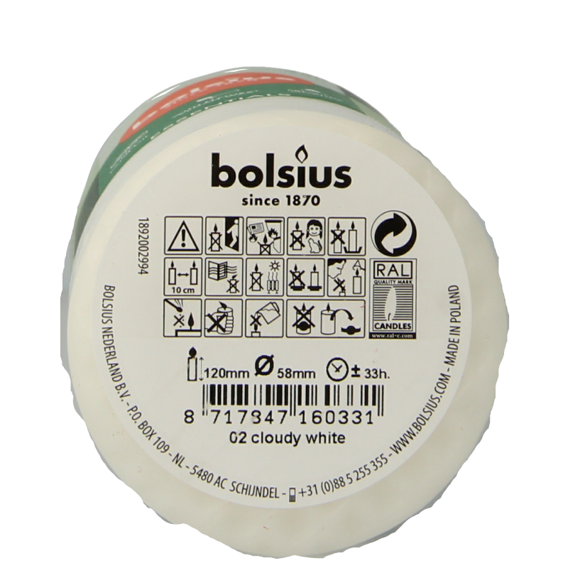 Bolsius Stompkaars 120/58 cloudy white 1 Stuks