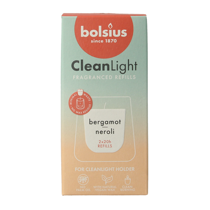Bolsius Clean Light navulling bergamot & neroli 2 Stuks