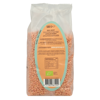 Greenage Rode linzen bio 500.00 Gram