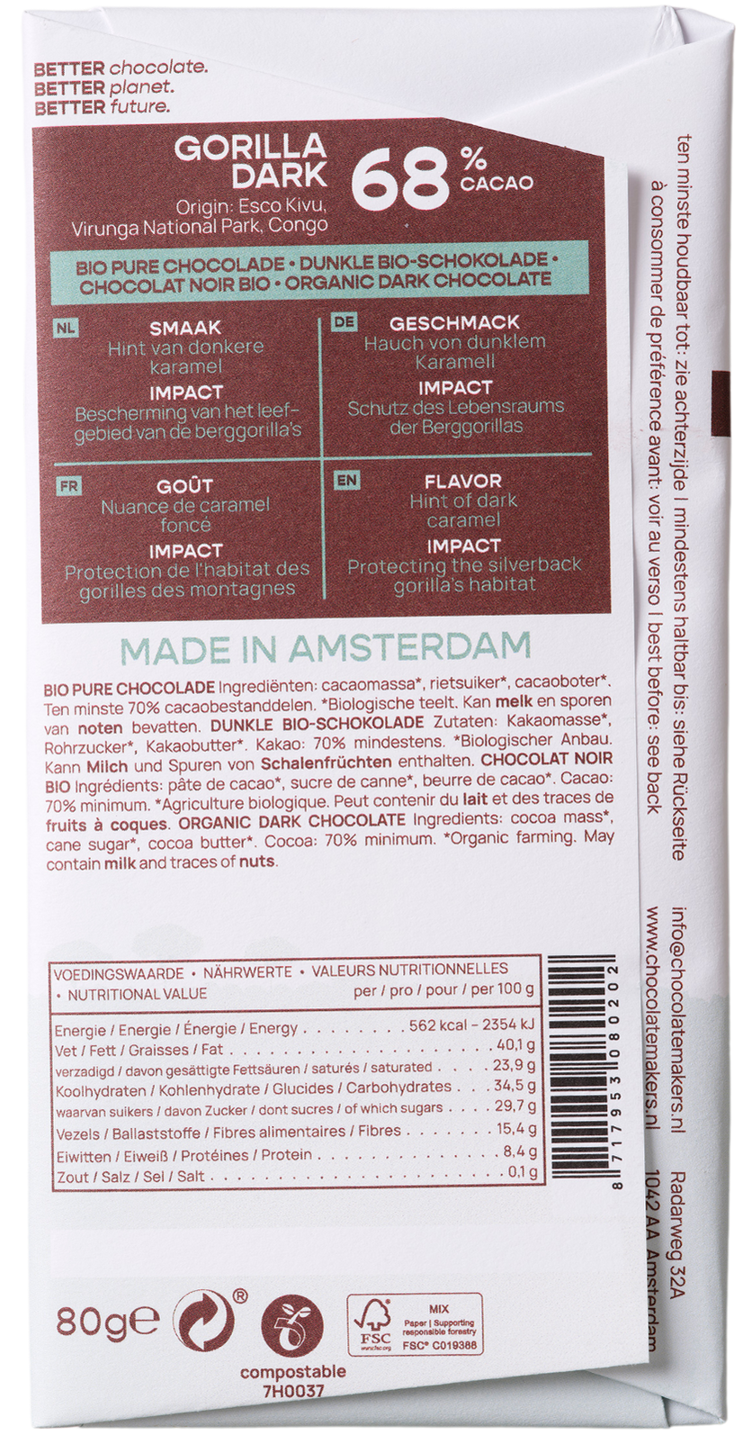 Chocolatemakers Gorilla bar 68% puur bio 80 Gram
