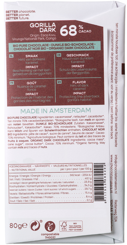 Chocolatemakers Gorilla bar 68% puur bio 80 Gram