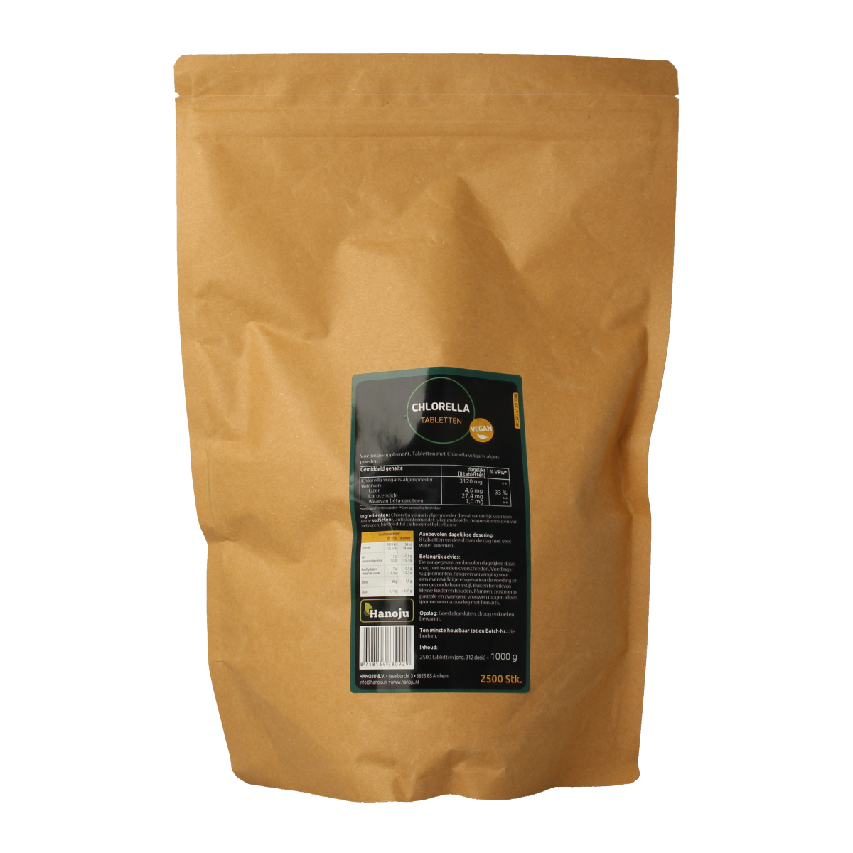 Hanoju Chlorella tabletten papier zak 2500.00 Tabletten