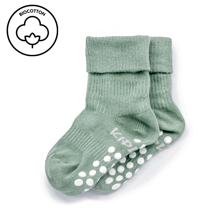 KipKep Blijf baby sokken antislip 12-18 mnd pale green 1.00 Paar