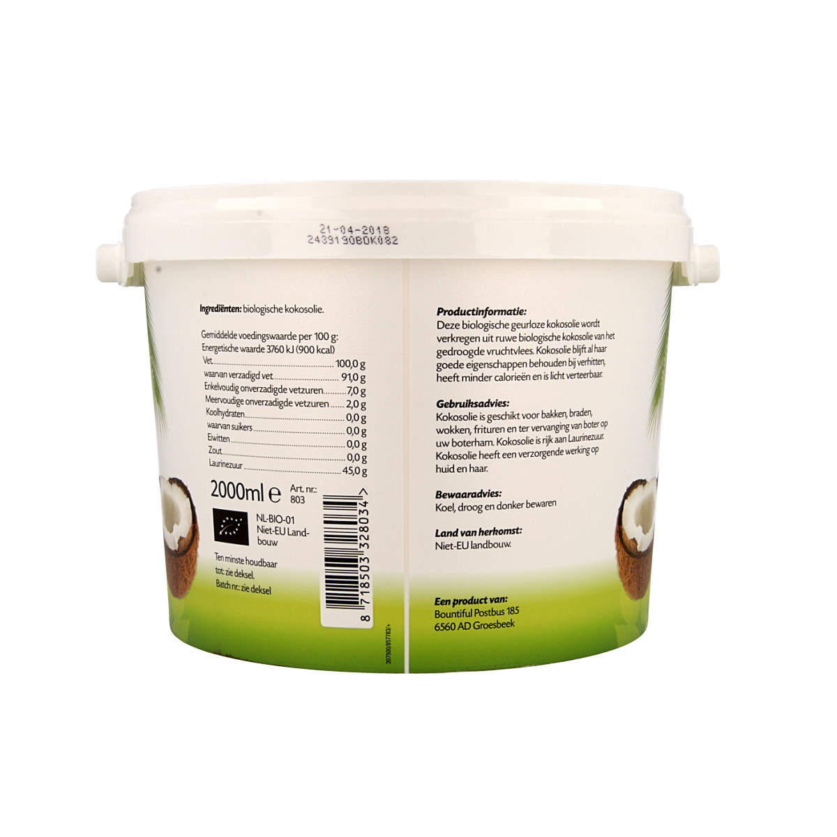 Bountiful Kokosolie geurloos bio 2.00 Liter