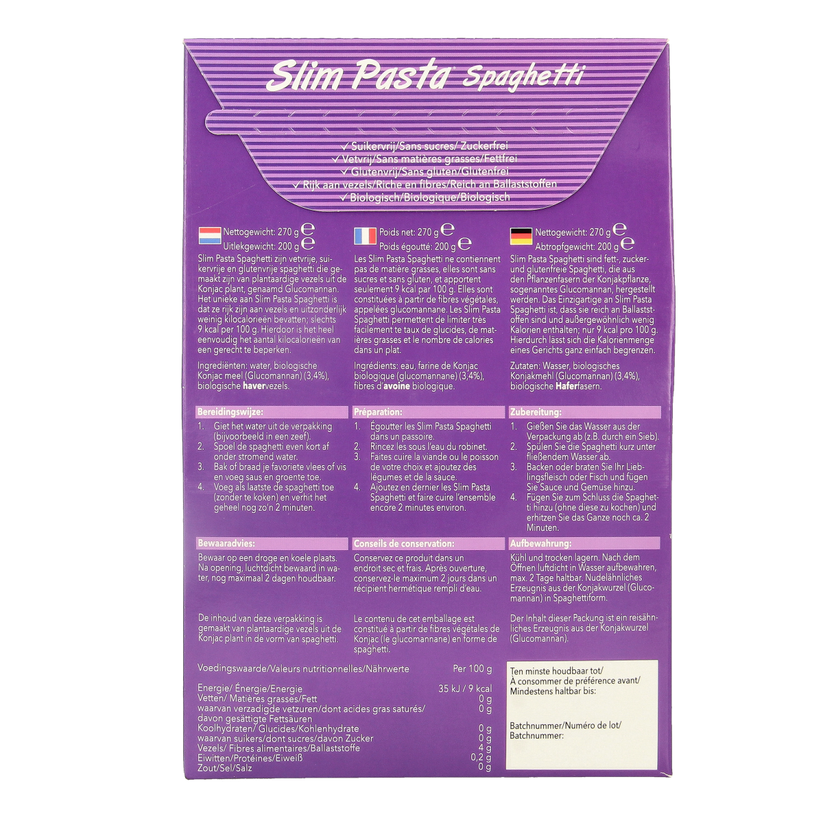 Slim Slim pasta spaghetti bio 270.00 Gram