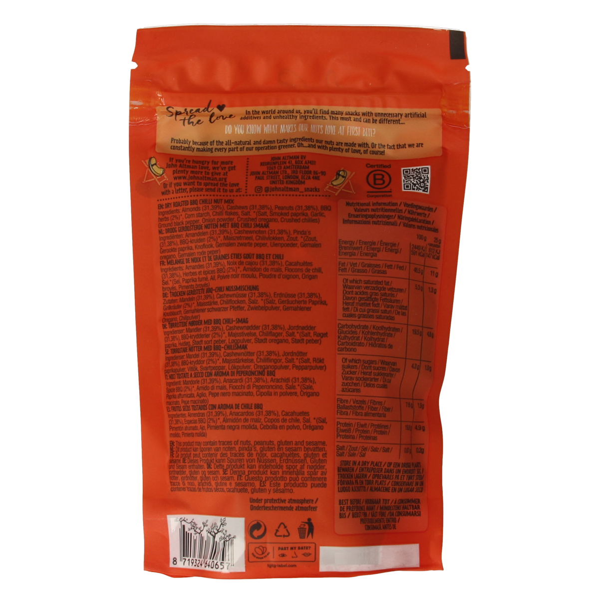 John Altman Dry roasted mixed nuts BBQ chilli 100.00 Gram