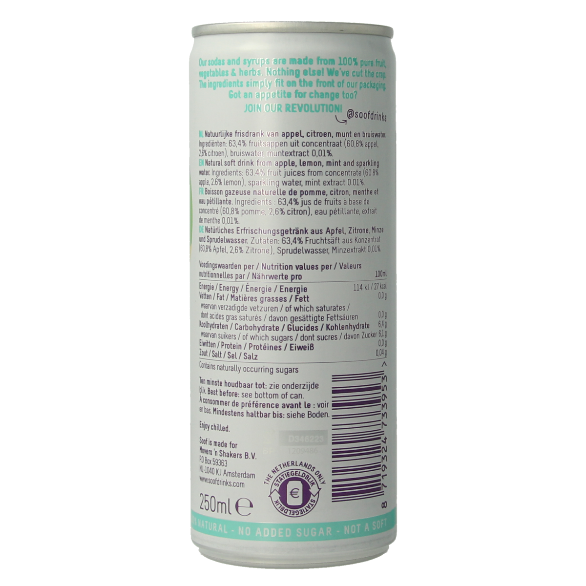 Soof Drinks Sparkling citroen munt & appel 250.00 Milliliter
