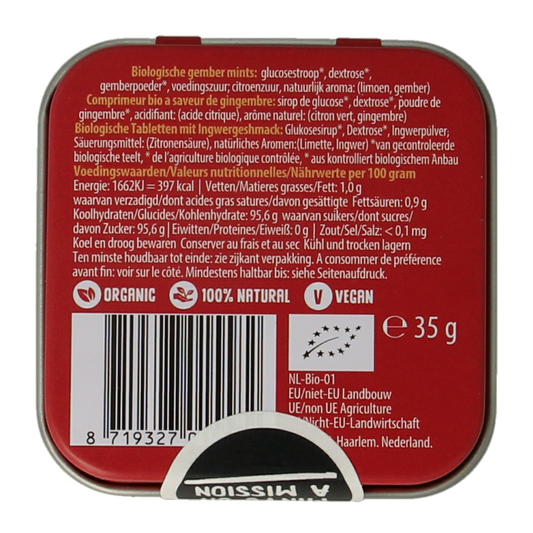 Max mints Ginger blikje vierkant bio 35.00 Gram