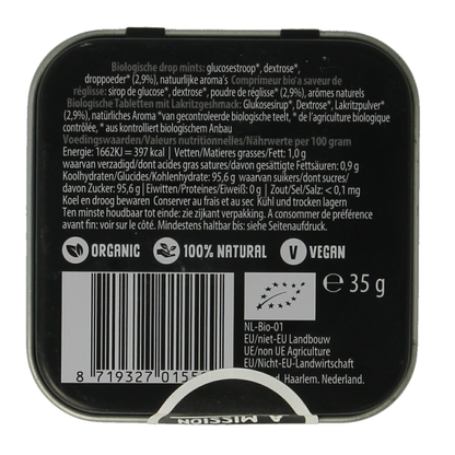 Max mints Liquorice blikje vierkant bio 35.00 Gram