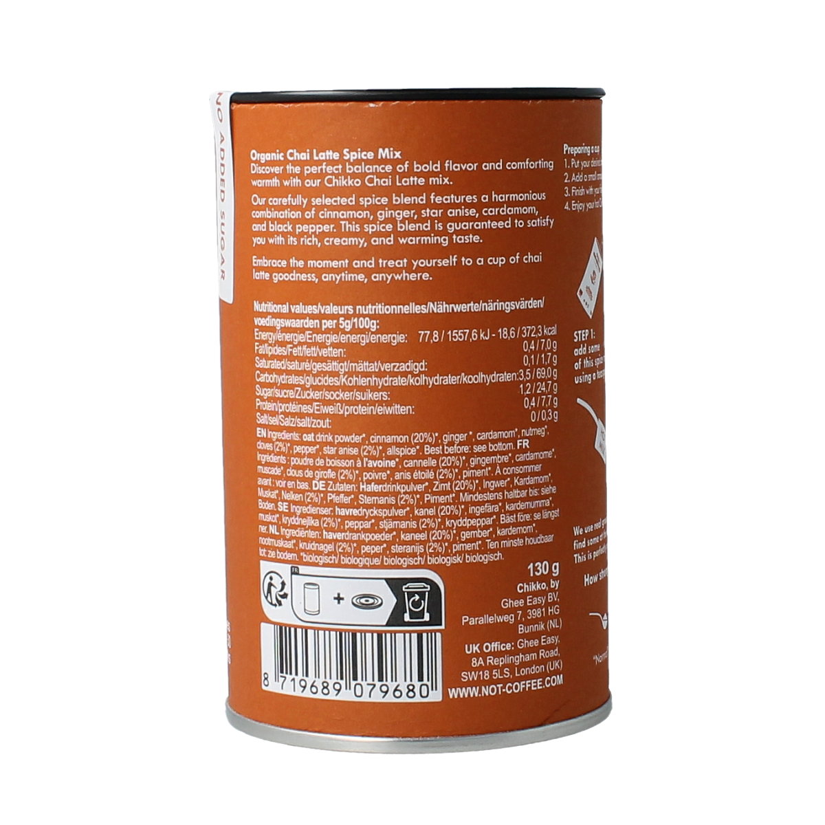 Chikko Not coffee chai latte bio 130.00 Gram
