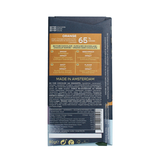Chocolatemakers Kerstreep Colombia puur 65% orange bio 80.00 Gram