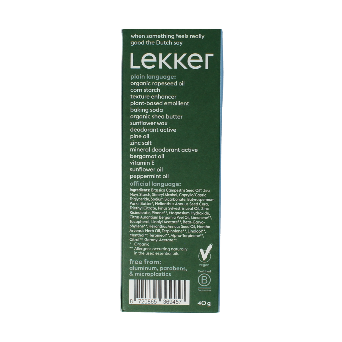 Lekker Company Deodorant refill starter be active 40.00 Gram