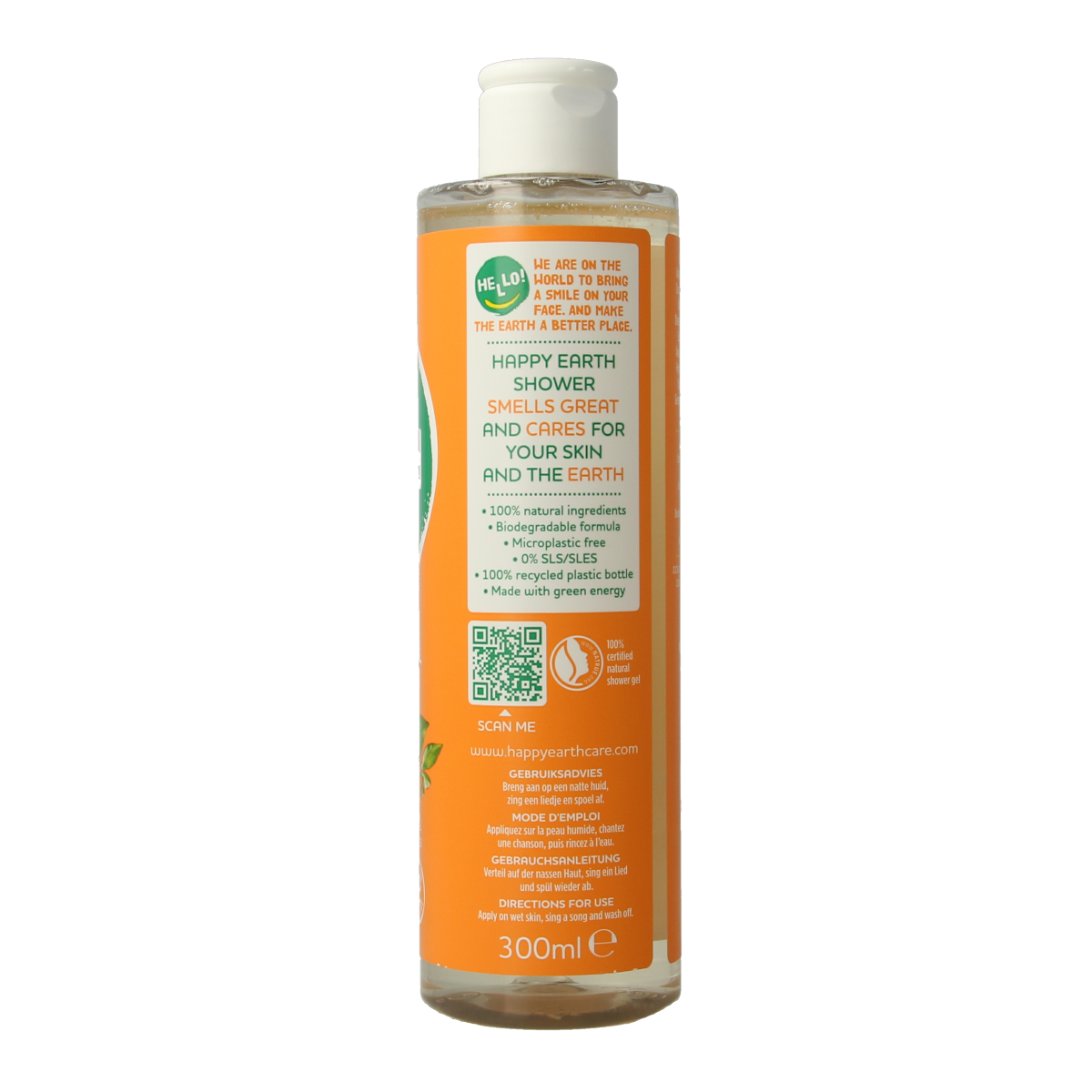 Happy Earth Pure showergel rose petitgrain 300.00 Milliliter