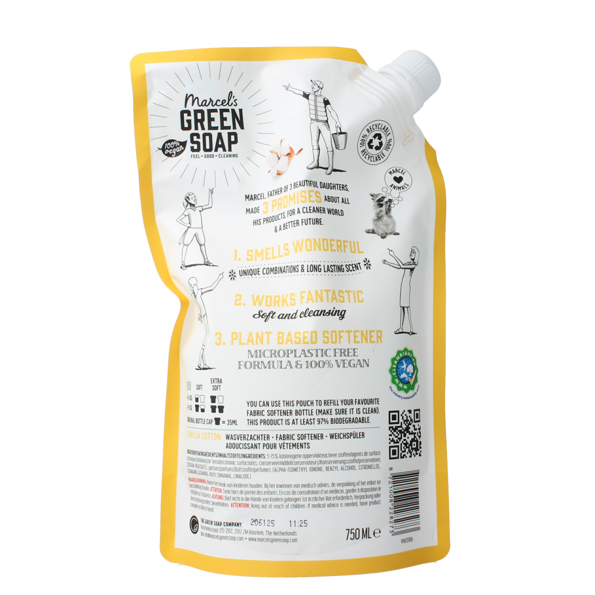 Marcel's Green Soap Wasverzachter vanille & katoen navulling 750.00 Milliliter