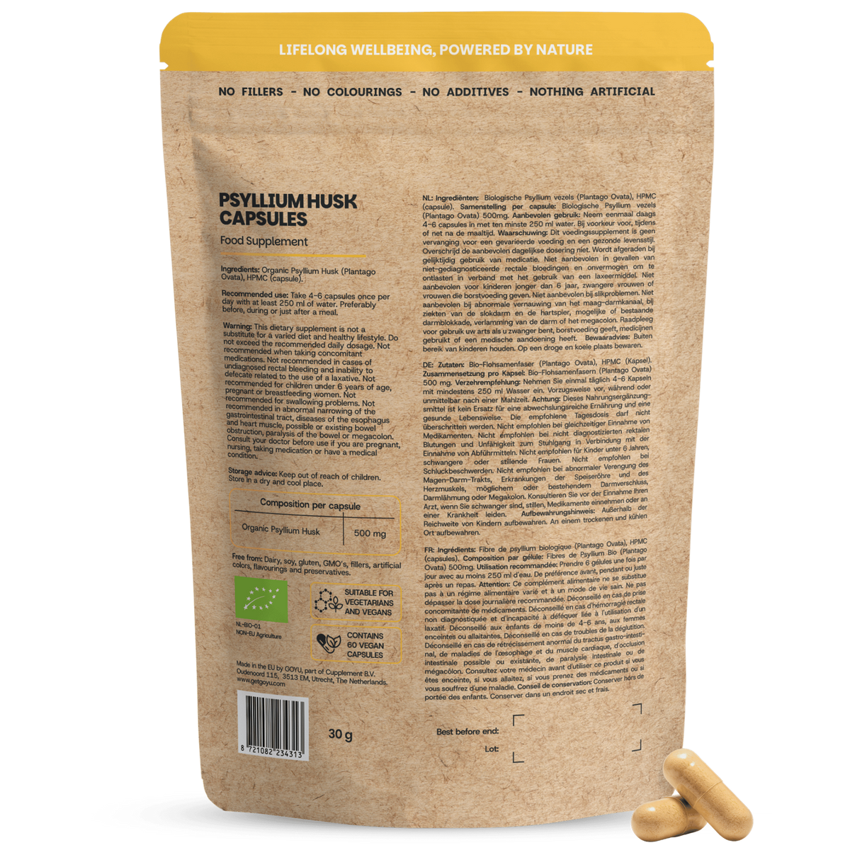 Goyu Psyllium husk vezels bio 60.00 Capsules