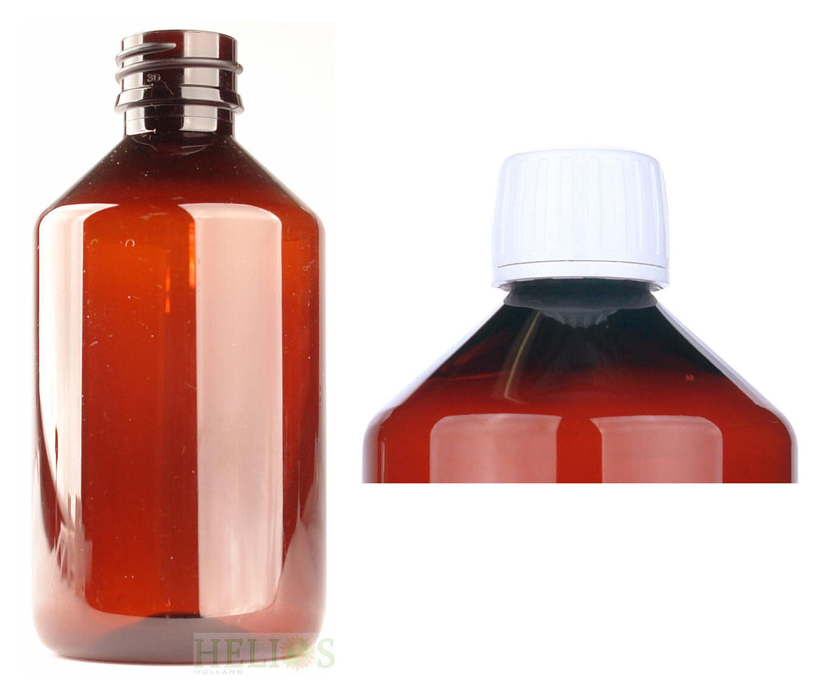 Helios Holland PET medicijnfles 500ml amber incl witte dop 9.00 Stuks