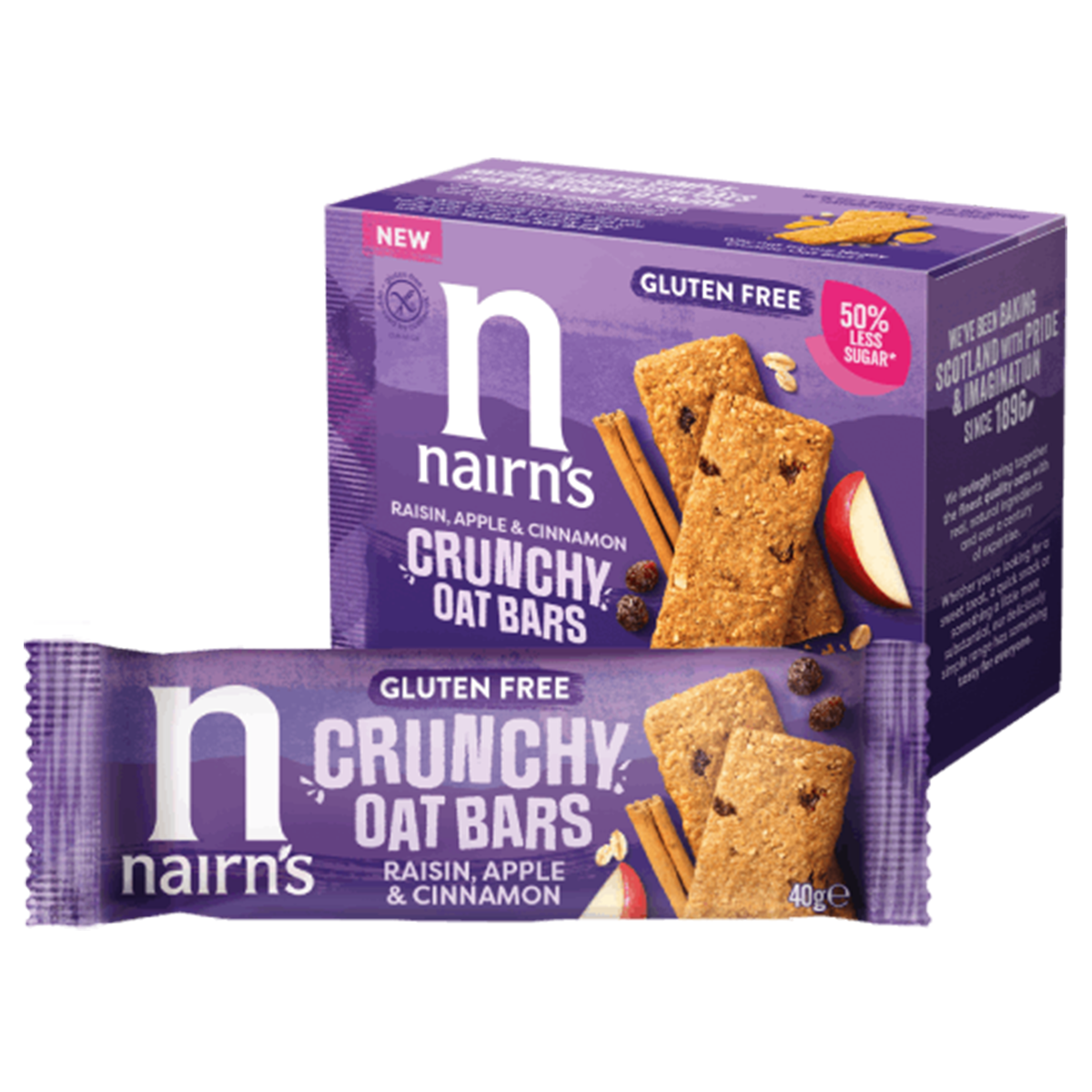 Nairns Crunchy oat bars raisin apple 160.00 Gram