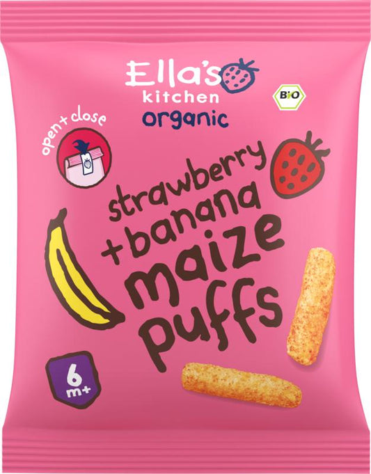 Ella's Kitchen Maize puffs aardbei/banaan 6+ maanden bio 20.00 Gram