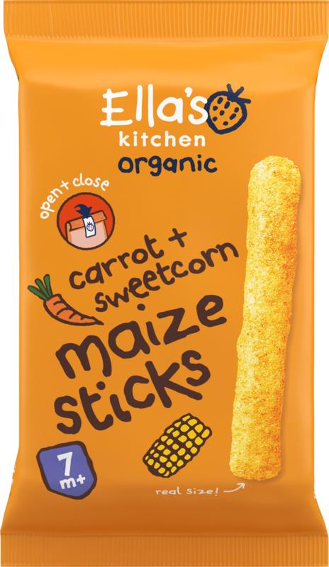 Ella's Kitchen Maize sticks carrot sweetcorn 7+ maanden bio 16.00 Gram