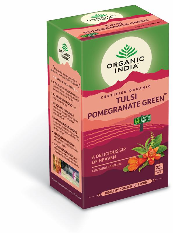 Organic India Tulsi pomegranate green thee bio 25.00 Zakjes